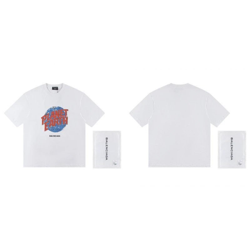 Balenciaga Distressed-style Earth Print White T-Shirt