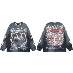 Hellstar Tour Skull Street Style Black & Gray Long Sleeve Shirt