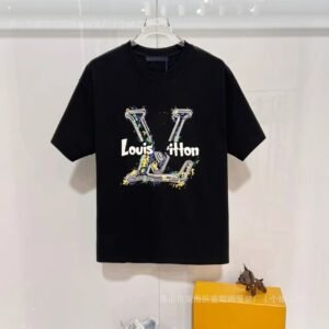 Louis Vuitton Ink-Splashing Graffiti Trendy & Cool Black Short-Sleeve T-Shirt