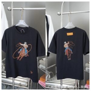 Louis Vuitton Vintage-style Black T-shirt with Denim Embroidery