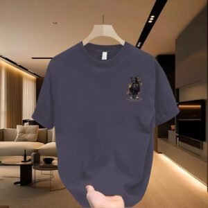 Trendy Streetwear Street-style Grey-blue Short-sleeve T-shirt with Bear Print