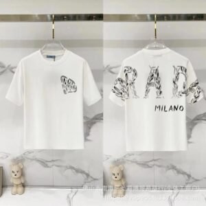 Prada Triangle Logo Trendy & Edgy Style White Short-sleeve T-shirt