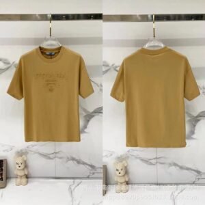 Prada Embossed Minimalist Style Khaki Short-sleeve T-shirt