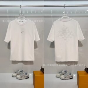 Louis Vuitton Monogram Embroidered Trendy Style White T-Shirt