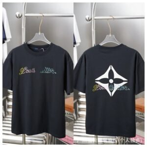 Louis Vuitton Trendy Style Black T-shirt with Hot-fix Rhinestones
