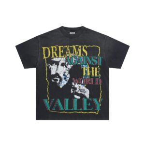 Valley Portrait Print Vintage Distressed Black T-Shirt