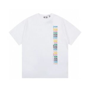 Dior Trendy Style Side-row Colored Print White T-Shirt