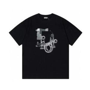 Dior Line Logo Trendy Style Black T-shirt