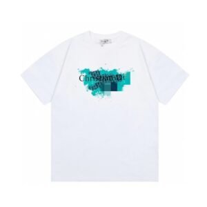 Dior Trendy Style Ink Wash Print White T-Shirt