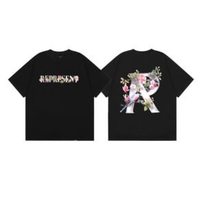Represent Bird and Flower Print High Street Style Black T-Shirt