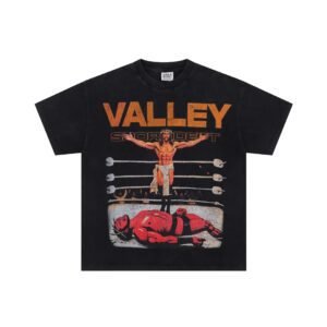 Valley Boxing Print Vintage Style Black T-Shirt