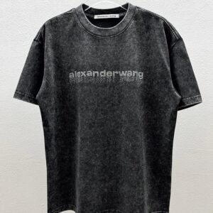 Alexander Wang Rhinestone-embellished Distressed Charcoal Black Short-sleeve T-shirt