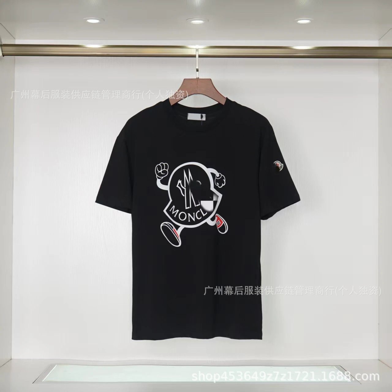 Moncler Trendy Black Cartoon Print Short-sleeved T-shirt