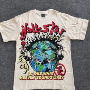 Hellstar Earth Print Street Style Off-White T-Shirt