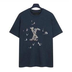 Louis Vuitton Light Luxury Style Navy Blue T-Shirt with Sailing Boat Embroidery