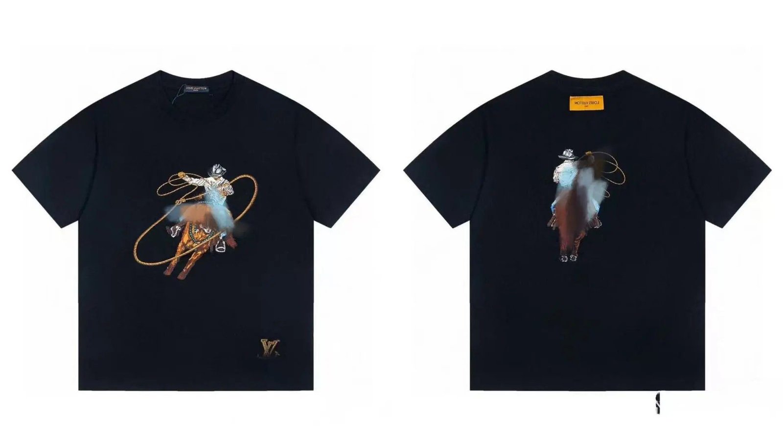 Louis Vuitton Western Cowboy Vintage Style Black T-Shirt