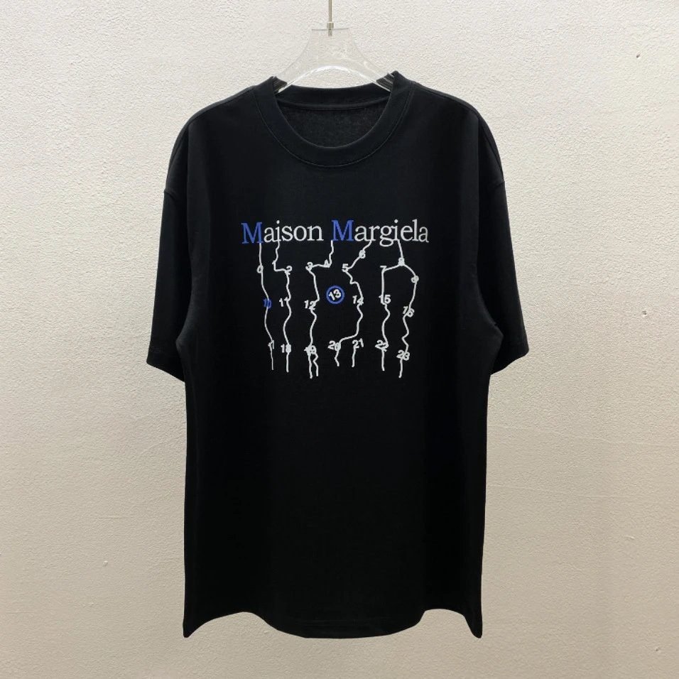 Maison Margiela Digital Embroidery Trendy Black T-Shirt