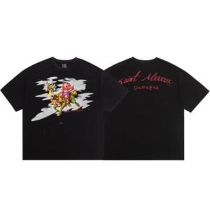 SAINT Damaged Vintage Chinese Style Black Short-sleeve T-shirt