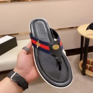 Gucci Bee Webbing Casual Style Black Flip-Flops