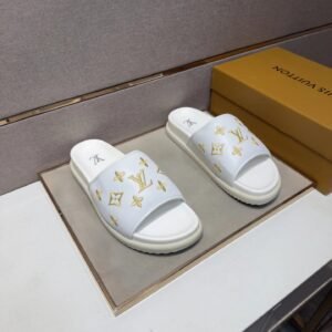 Louis Vuitton Embroidered Monogram Light Luxury Style White Slides