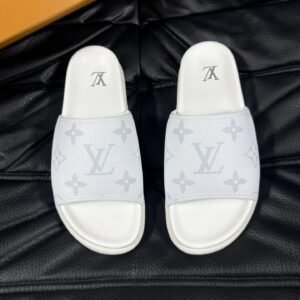 Louis Vuitton Monogram Light Luxury Style White Slide Sandals