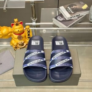 Balenciaga Style Letter Streetwear Navy Blue Slides