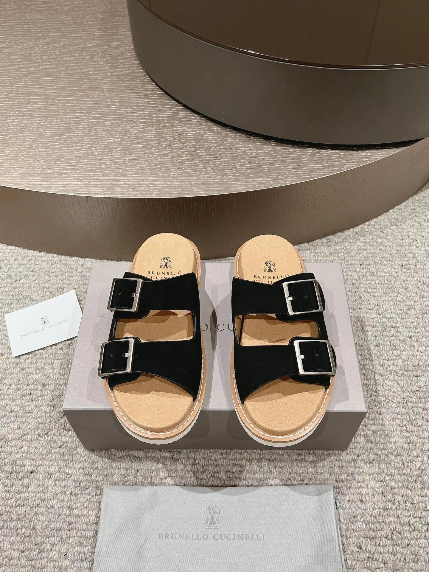 Brunello Cucinelli Light Luxury Casual Black Slides