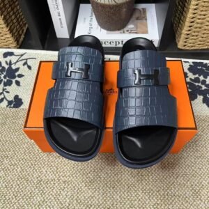 Hermès H Series Light Luxury Style Navy Blue Slides