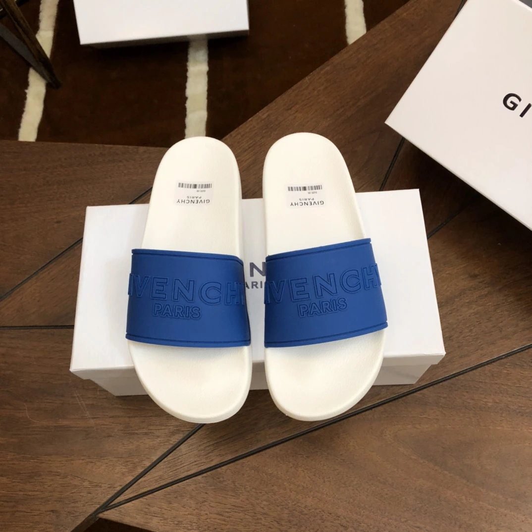 Givenchy Letter-Embossed Casual Blue and White Slippers