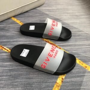 Givenchy Letter Print Streetwear-style Black and Red Slide Slippers