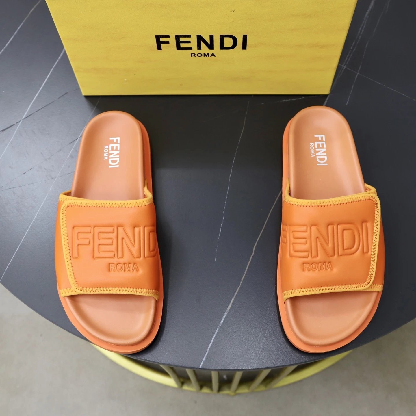 Fendi Roma Minimalist Style Orange Slide Sandals