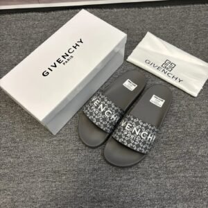 Givenchy All-Over Monogram Streetwear Style Dark Gray Slides