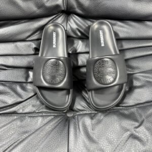 Burberry Knight-Embossed Minimalist Black Slide Sandals