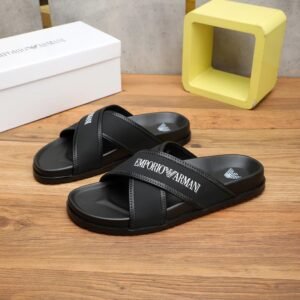 Armani EA Series Casual Style Black Slide Sandals