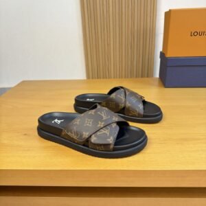 Louis Vuitton Classic Monogram Casual Brown and Black Slide Sandals