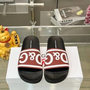 D&G Classic Logo Trendy & Cool Reddish Brown Patchwork Black Slide Sandals