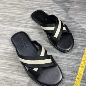 BALLY Classic Webbing Casual Black & White Slippers