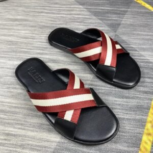 BALLY Classic Striped Casual Black and Red Slide Slippers