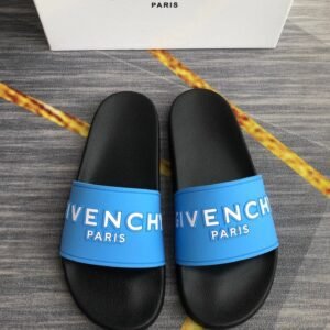 Givenchy Letter Print Streetwear Style Blue and Black Slides