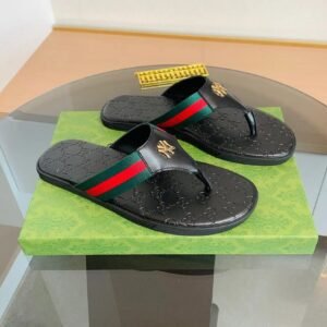 Gucci Webbing Co-branded Light Luxury Style Black Flip-Flops