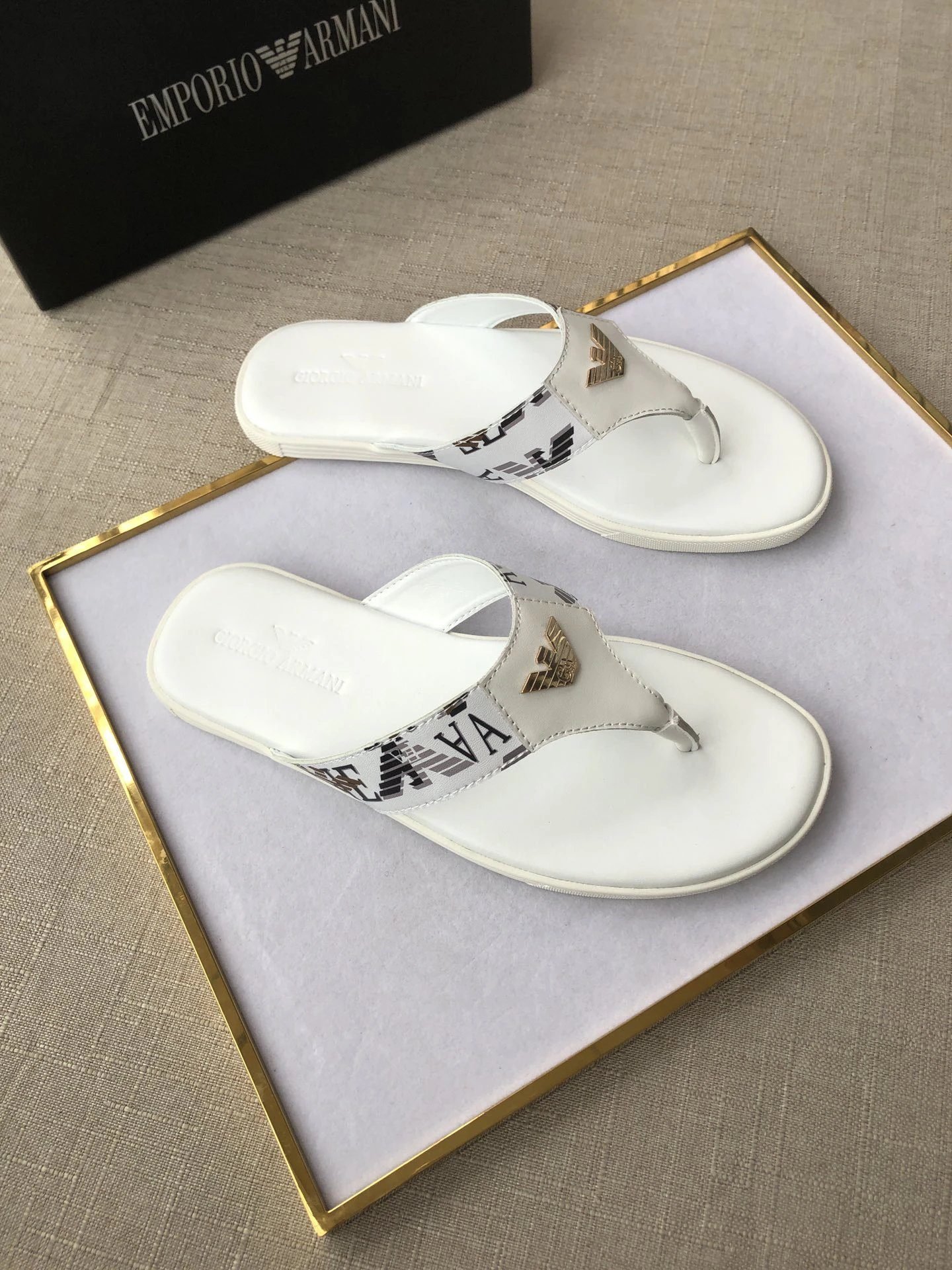 Armani Eagle Logo Casual Style White Flip-flops