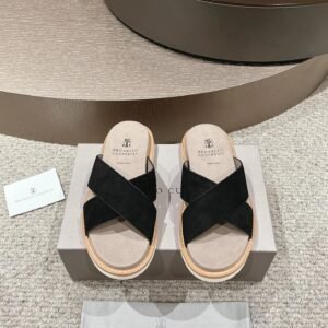 Brunello Cucinelli Casual Style Black Crisscross Slide Sandals