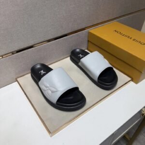 Louis Vuitton Classic Monogram Casual Style Light Gray Slide Sandals