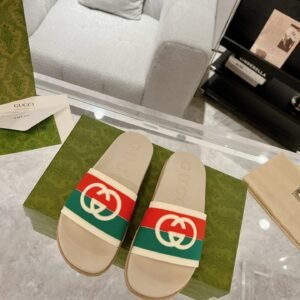 Gucci Classic Double G Vintage Red and Green Color-block Slide Sandals