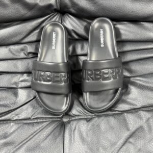 Burberry Embossed Minimalist Style Black Slide Sandals