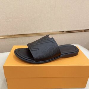 Louis Vuitton Casual Litchi Grain Black Slide Slippers