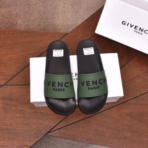 Givenchy Letter Print Minimalist Style Military Green Slide Sandals