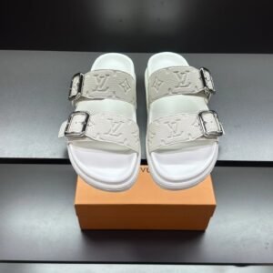 Louis Vuitton Monogram Light Luxury Style White Slide Sandals