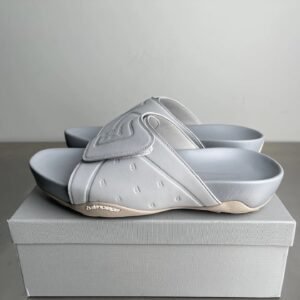 Balenciaga B Embossed Trendy Light Grey Slippers