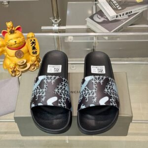 Balenciaga Plaid Camouflage Streetwear Black & Blue Slide Slippers